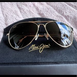 Maui Jim Maverick Polarized Aviator Sunglasses, gold titanium frame, bronze lens